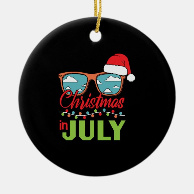 Christmas in july sun glasses with santa hat ceramic tree decoration (Front)