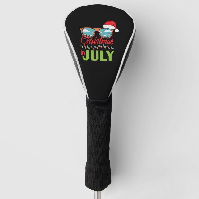 Christmas in july sun glasses with santa hat golf head cover (Front)
