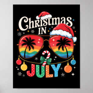 Christmas In July Sunglasses Beach Santa Hat Men W Poster