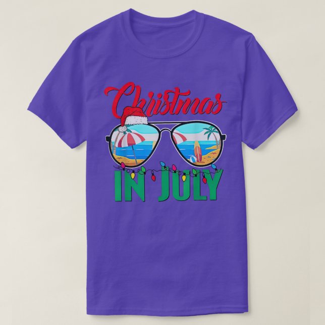 Christmas in July Sunglasses, hats, Santa beach  T-Shirt (Design Front)