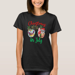 Christmas In July Sunglasses Santa Beach Flamingo  T-Shirt