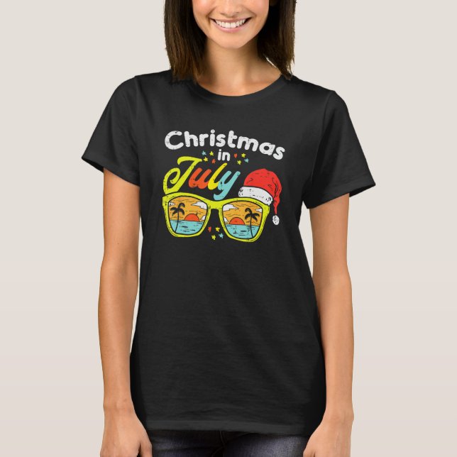 Christmas In July Sunglasses Santa Beach Summer Su T-Shirt (Front)