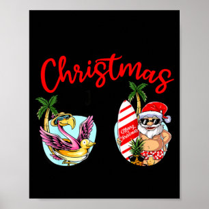 Christmas in july sunglasses santa flamingo summer poster