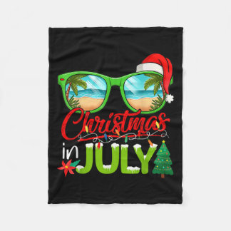 Christmas In July Sunglasses Santa Hat Summer Beac Fleece Blanket