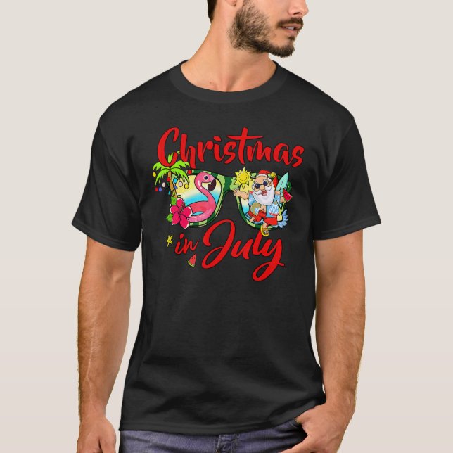 Christmas In July Sunglasses Santa Watermelon Xmas T-Shirt (Front)