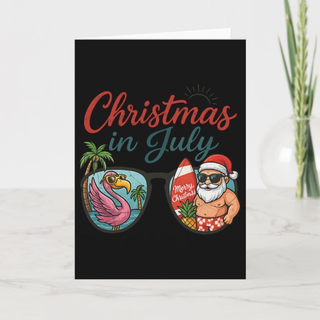 Christmas In July Sungles Santa Flamingo Summer Va Card (Front)