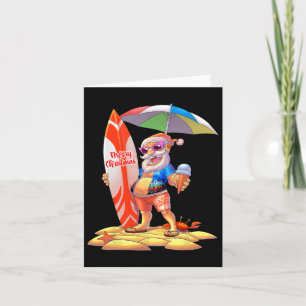 Christmas In July Surfer Santa Hawaiian Family Mat Card
