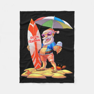 Christmas In July Surfer Santa Hawaiian Family Mat Fleece Blanket
