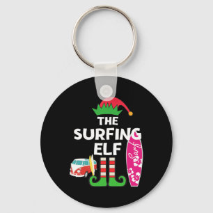 Christmas In July Surfing Elf Summer Beach Vacatio Key Ring