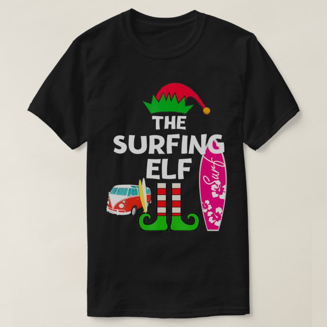 Christmas In July Surfing Elf Summer Beach Vacatio T-Shirt (Design Front)