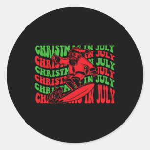 Christmas In July Surfing Funny Groovy Surfing San Classic Round Sticker