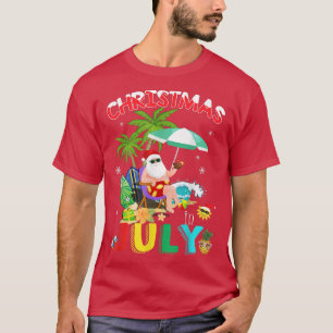 Christmas In July Surfing Funny Santa Summer Beach T-Shirt