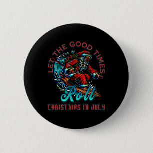 Christmas In July Surfing Santa Claus Beach Xmas S 6 Cm Round Badge