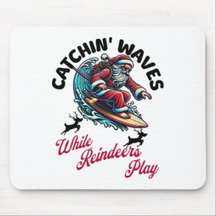 Christmas In July Surfing Santa Claus Summer Beach Mouse Mat