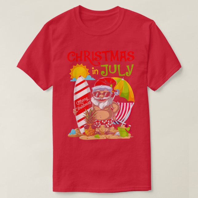 Christmas In July Surfing Santa Summer Beach Vacat T-Shirt (Design Front)
