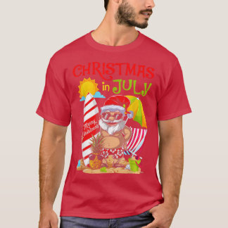 Christmas In July Surfing Santa Summer Beach Vacat T-Shirt