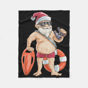 Christmas In July T Shirt Funny Santa Floatie Summ Fleece Blanket