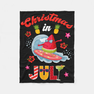 Christmas In July T Shirt Funny Santa Summer Beach Fleece Blanket