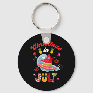 Christmas In July T Shirt Funny Santa Summer Beach Key Ring