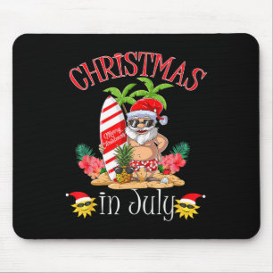 Christmas In July T Shirt Funny Santa Summer Beach Mouse Mat