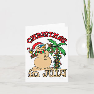 Christmas In July T Shirts Snowman Sand Palm Tree Card