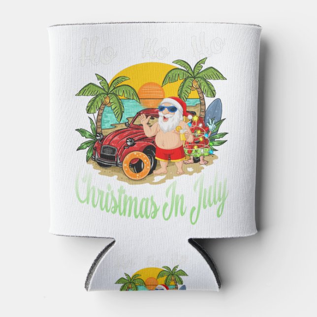 Christmas In July Tee Funny Santa Summer Beach Can Cooler (Front)