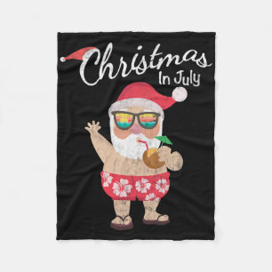 Christmas In July Tee Funny Santa Summer Beach Vac Fleece Blanket