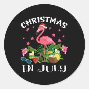 Christmas In July Tee Pink Flamingo Lover Classic Round Sticker