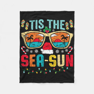 Christmas In July Tis The Sea Sun Santa Beach Summ Fleece Blanket