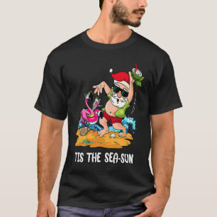 Christmas In July Tis The Sea Sun Santa Sunglasses T-Shirt