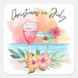 Christmas In July Tropical Beach Summer Party Square Sticker