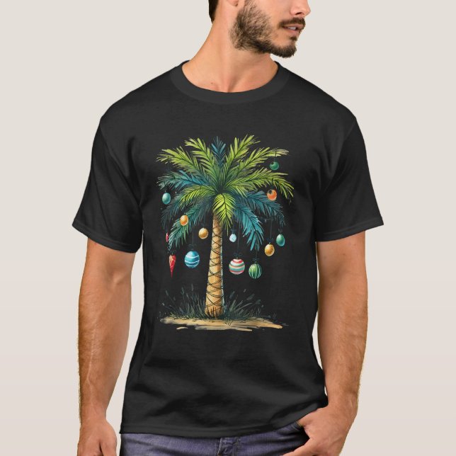 Christmas In July Tropical Christmas Beach Palm Tr T-Shirt (Front)