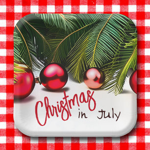Christmas In July Tropical Palm Trees Summer Party Paper Plate