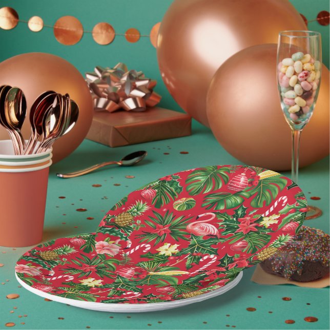 Christmas in July Tropical Pattern Paper Plate (Multi)