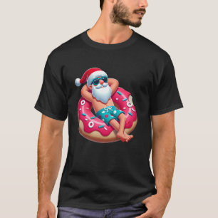 Christmas in July Tropical Santa on Doughnut Float T-Shirt
