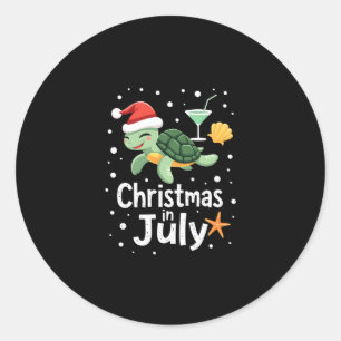 Christmas In July Turtle Summer Xmas Tortoise Wome Classic Round Sticker