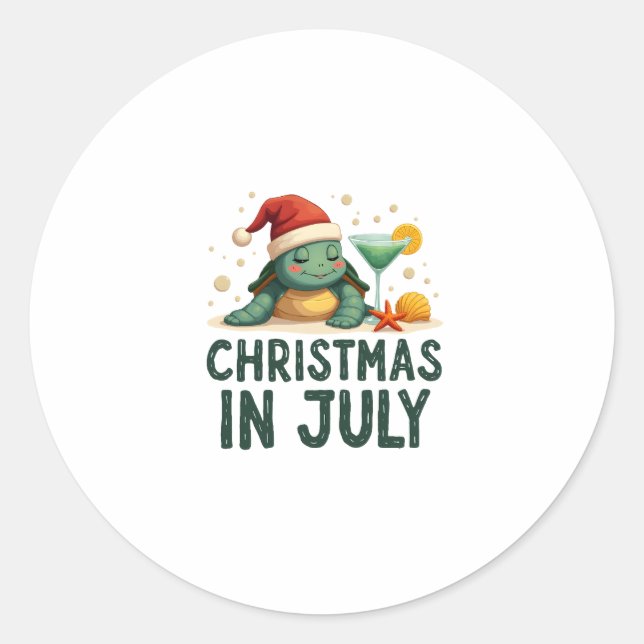 Christmas In July Turtle Summer Xmas Tortoise Wome Classic Round Sticker (Front)
