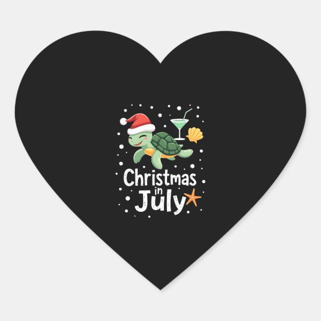 Christmas In July Turtle Summer Xmas Tortoise Wome Heart Sticker (Front)