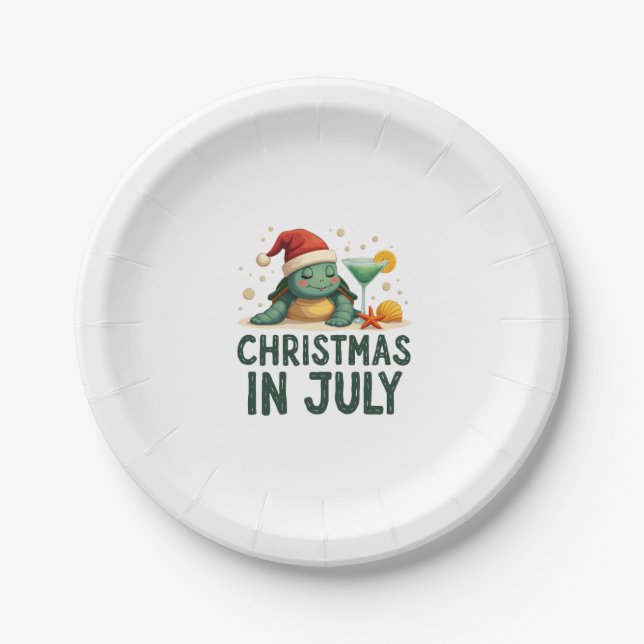 Christmas In July Turtle Summer Xmas Tortoise Wome Paper Plate (Front)