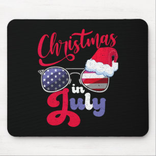 Christmas In July Usa Americain Sungles Santa Hat Mouse Mat