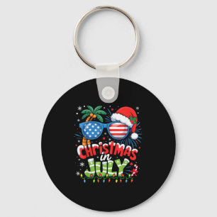 Christmas In July Usa Flag Summer Beach Hawaii San Key Ring