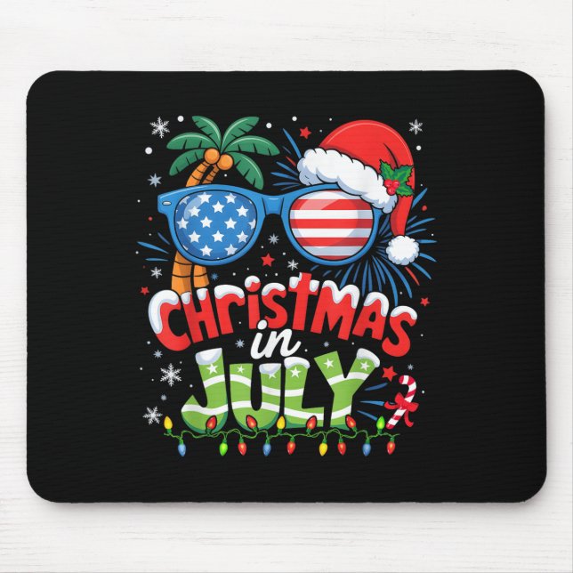 Christmas In July Usa Flag Summer Beach Hawaii San Mouse Mat (Front)