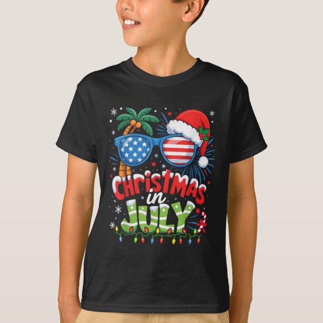 Christmas In July Usa Flag Summer Beach Hawaii San T-Shirt (Front)