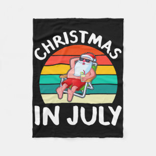 Christmas In July Vintage Santa Hawaiian Surfing S Fleece Blanket