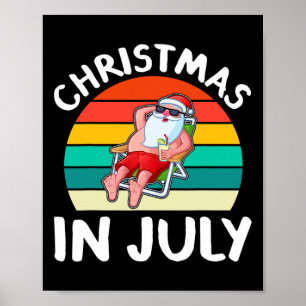 Christmas In July Vintage Santa Hawaiian Surfing S Poster