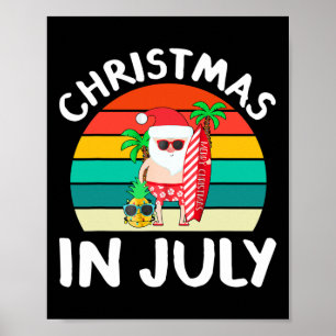 Christmas In July Vintage Santa Hawaiian Surfing S Poster
