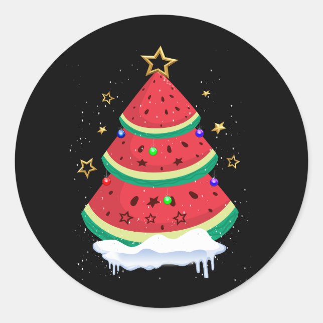 Christmas In July Watermelon Christmas Tre Summer  Classic Round Sticker (Front)