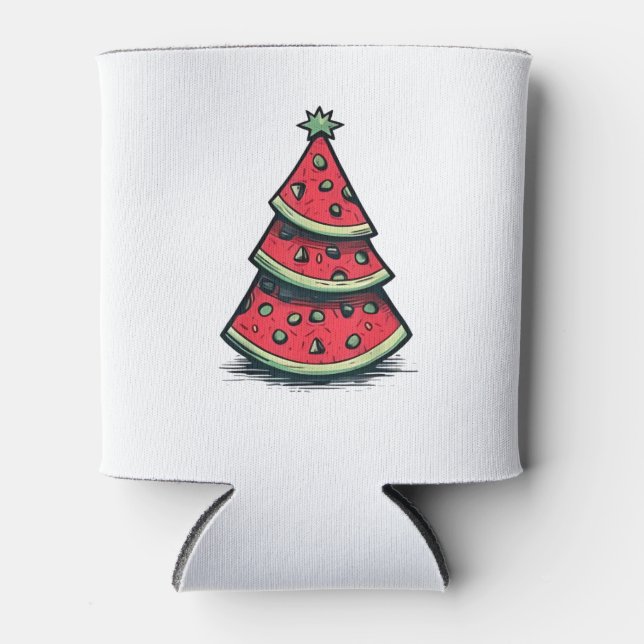 Christmas in July Watermelon Christmas Tree  Can Cooler (Front)