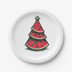 Christmas in July Watermelon Christmas Tree Paper Plate