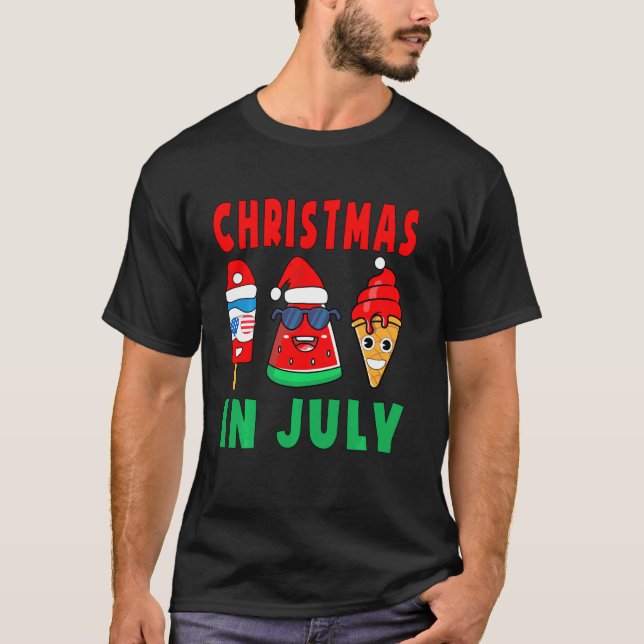Christmas In July Watermelon Ice Pops Xmas Santa H T-Shirt (Front)